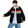 Men's Trendy Korean-Style Corduroy Baseball Jacket - Spring & Autumn, Loose Fit, Contrasting Colors, Casual Hong Kong Style.