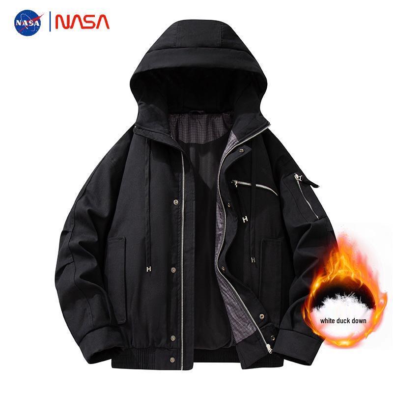 NASA Collaboration Men s Down Jacket: 90% Down, Winter Fashion, Versatile, Hong Kong Style, High Street Casual, Warm Hooded Jacket. M чёрный