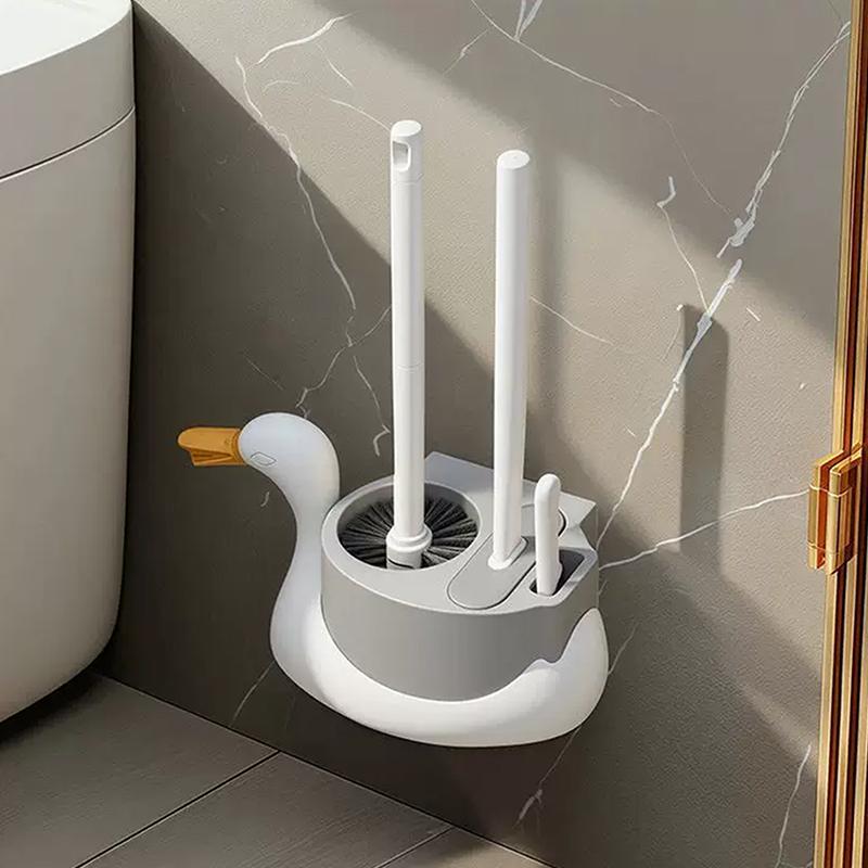 Swan Toilet Brush 3 in  Set Wall Mounted Modern Design Bathroom Cleaning Tools for Home Organization