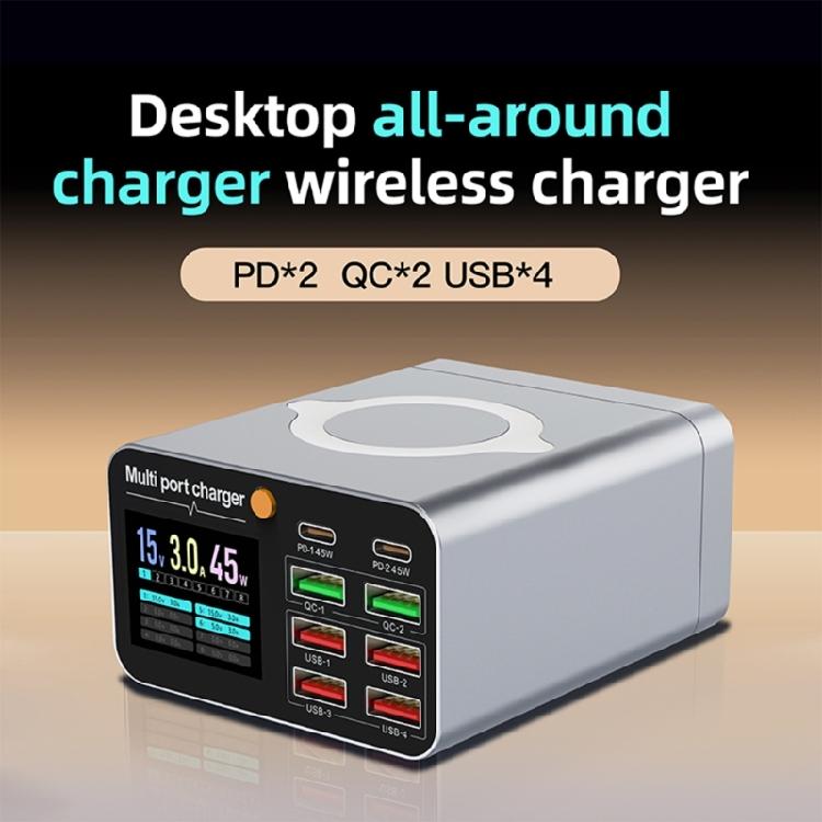 80W Multifunctional Fast Wireless Charger Station USB Type C LED Display Charging Adapter for Home Office Travel