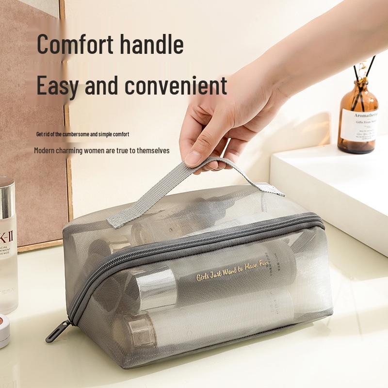 Large Transparent Mesh Makeup Bag | Minimalist Toiletry & Cosmetic Organizer | Custom Logo Option