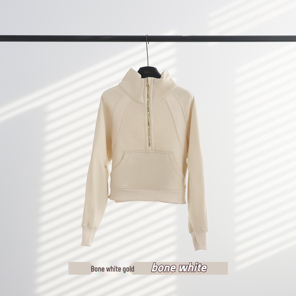 Women s Gold Stand Collar Half-Zip Hoodie: Slimming Casual Loose Short Jacket XXL