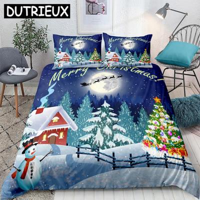 Set di biancheria da letto Merry Christmas Set copripiumino di Babbo Natale Decorazione natalizia per la casa Biancheria da letto 3 pezzi Tessili per la casa