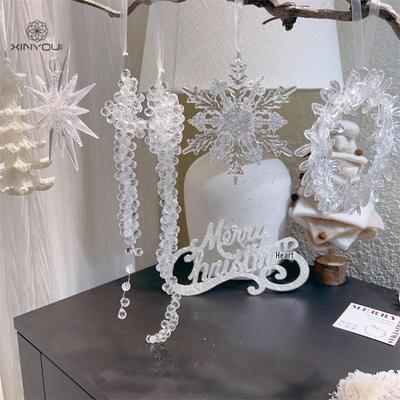 Weihnachts-Eiskristall-Schneeflocken- & Stern-Ornamente: Acryl Eiszapfen & Pailletten Anhänger für Baum & Kränze