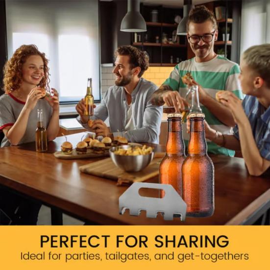 The Quad Beer Opener Stainless Steel Beer Bottle Carrier Multi-Tool