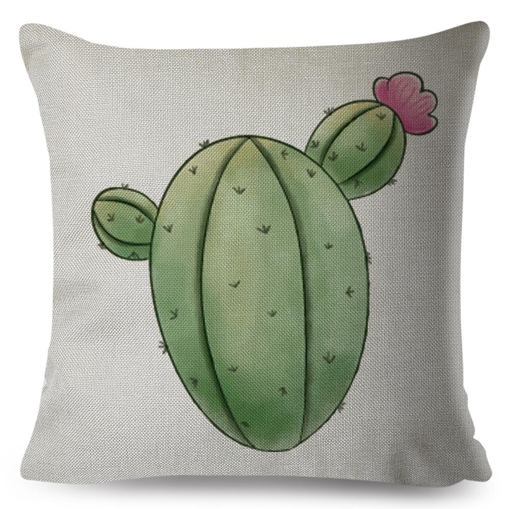 Cute Succulent Plant Cushion Covers Set Watercolor Potted Cactus In Cup Box Design Soft Pillow Home Decor Xcm