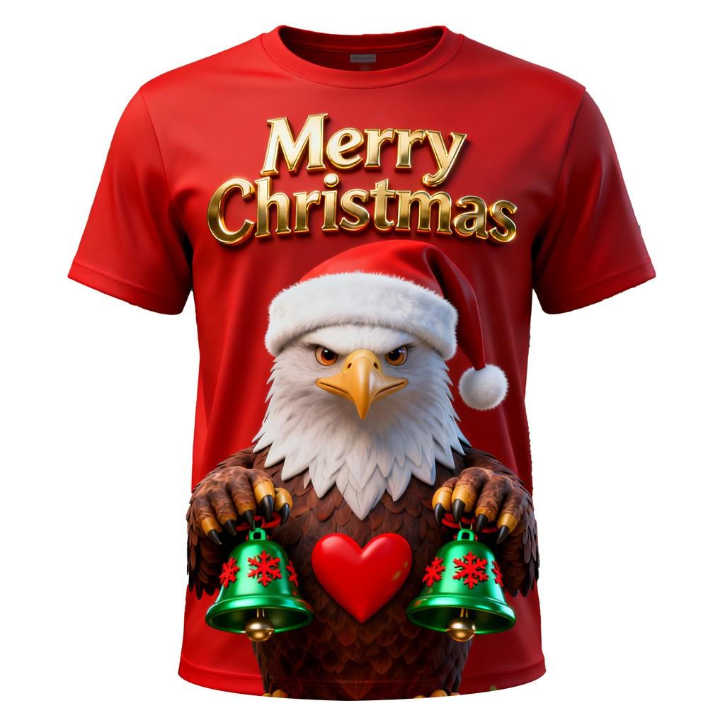 Christmas Men's T-shirt, Santa Claus Printed T-shirt, New Year's Party Round Neck T-shirt, Top