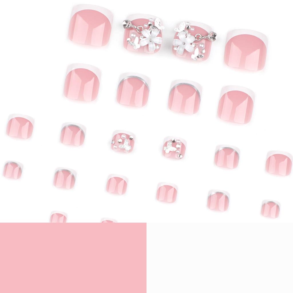 Classic 3D Flower Pearl Toenail Art - Short Wearable French Pedicure Tips