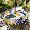 Outdoor Round Tablecloth With Umbrella Hole Waterproof Oil Resistant Floral Leaf Patio Garden Deck