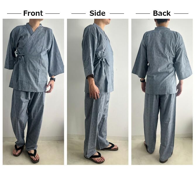 Arcade Jinbei Samue Checkered Cool Summer Jinbei Top and Bottom Charcoal Gray Men's (Work Clothes), 100% Cotton, Pattern, Material, Lightweight,