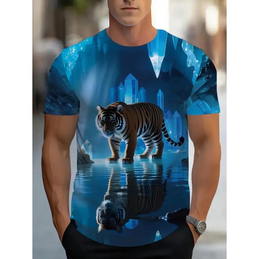 Comfortable Simple Men's Short-sleeved Fashion Versatile Animal Print Top Casual Daily T-Shirts Men’s