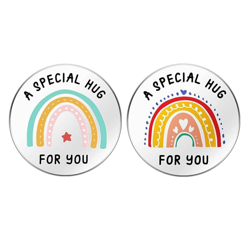 Pocket Hug Token A Special Hug for You Coin Stainless Steel Double Sided Inspirational Gift with PU Leather Keychain