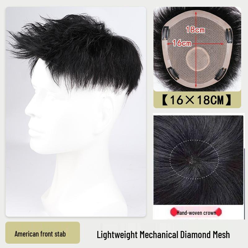 Men's American Style Spiky Front Wig: Real Hair, Lightweight, Breathable, Invisible, Seamless Short Hairpiece