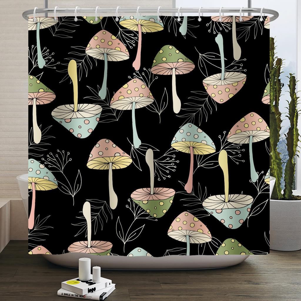Vintage Rainbow Mushroom Shower Curtain Funny 70S 80S Retro Trippy Abstract Boho Floral Hippy Waterproof Bathroom Curtain Decor