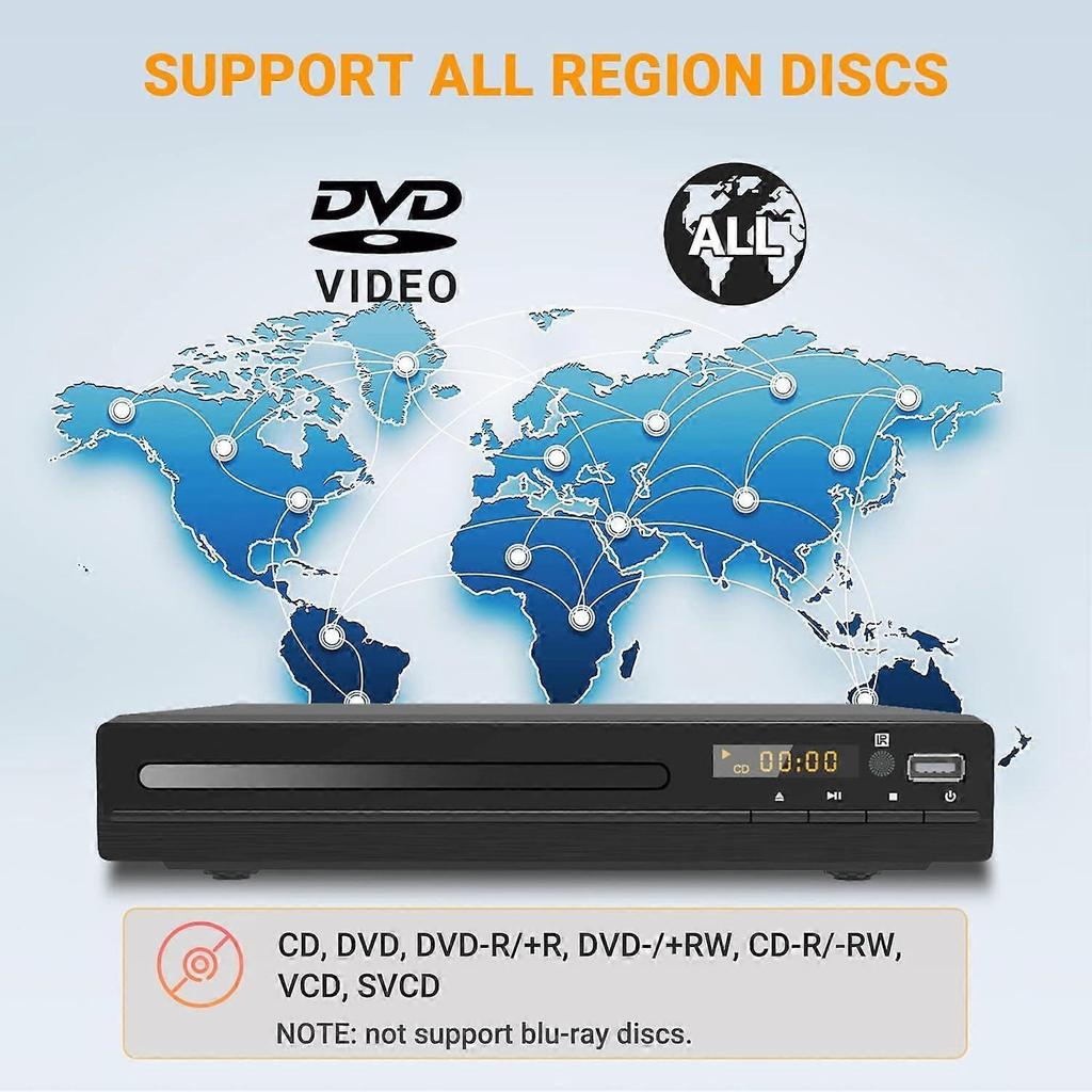 DVD Player, HDMI Region Free DVD Players for Smart TV, 1080P Upscaling, USB