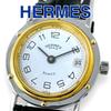 Used Hermes Clipper Duo White Dial White Black Leather Belt Leather Quartz QZ SS Ladies Watch Working Brand