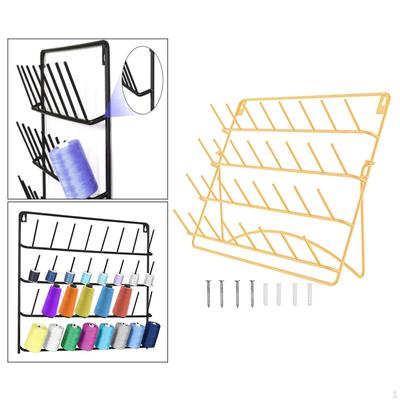 Sewing Thread Rack with Hanging Hooks, Wall Mount Holder, 32 Spool Metal Iron Storage Large
