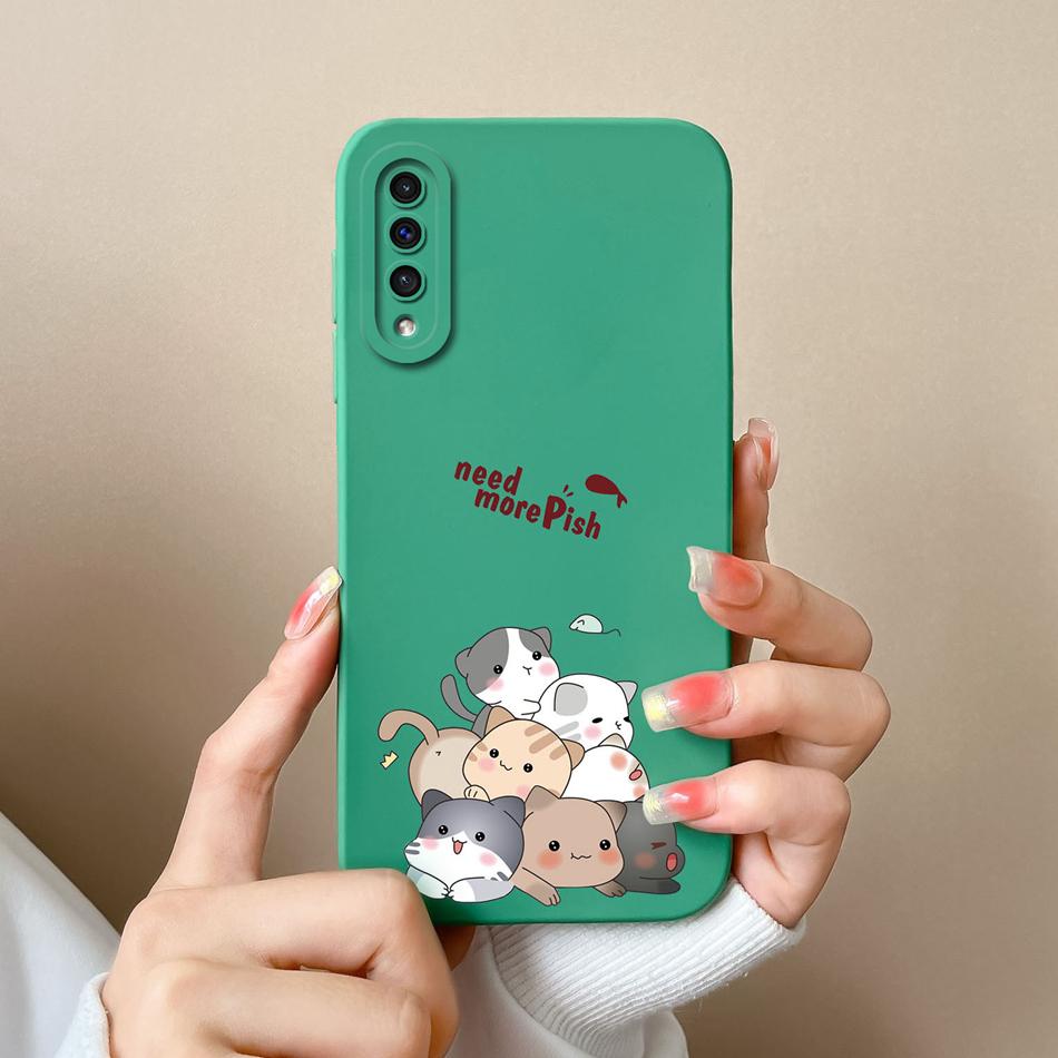 For Samsung Galaxy A50 A50S Phone Case Cartoon Liquid Silicone Full Coverage Anti Drop Shell For Samsung A 50 A50 S Bumper Funda