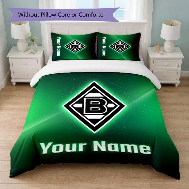 Borussia Mönchengladbach Custom Name Text Bedding Set 1 Duvet Cover+2 Pillowcases Soccer Logo Personalized Gift For Special Occasion Bedroom Decor