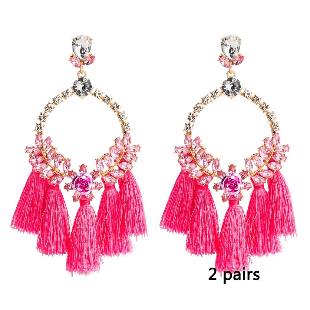 Women's Earring Exaggerated Flowers with Diamonds Tassel Acrylic Earrings Bohemian Temperament Female Earrings