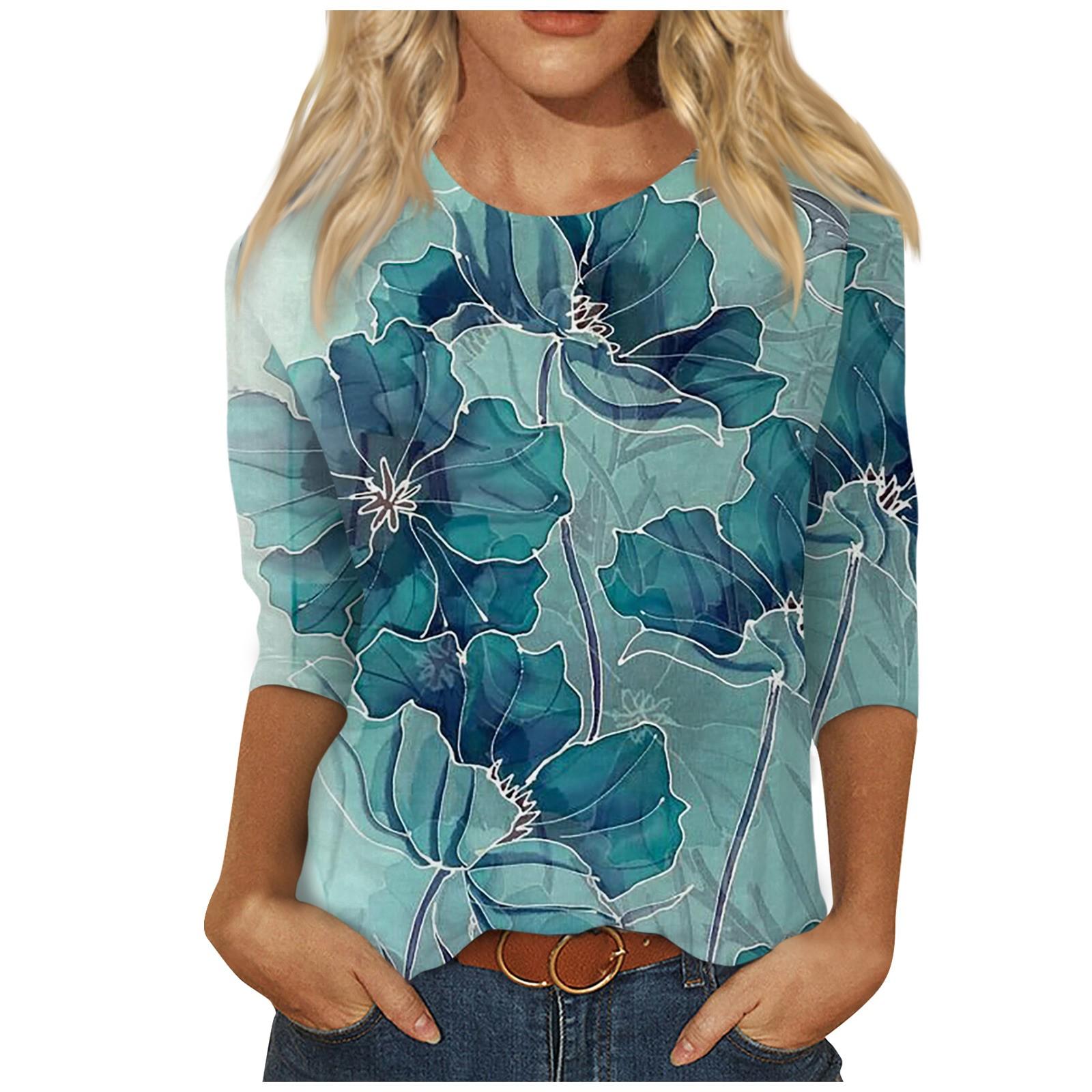 

Летние блузки для женщин, женские летние повседневные блузки с круглым вырезом и рукавами три четверти S