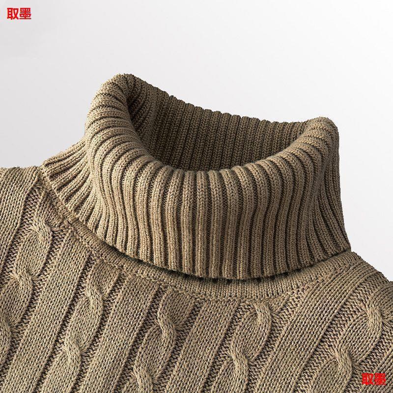 Mens Thick High Neck Knit Sweater Cotton Blend Warm Winter Pullover Loose Fit Casual Sporty Style