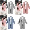 Stylish And Versatile Medium Long Suit Collar Coat With Long Sleeves In Pink Blue Gray