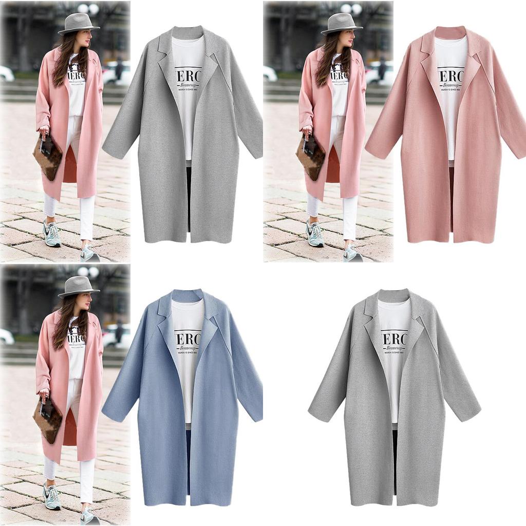 Stylish And Versatile Medium Long Suit Collar Coat With Long Sleeves In Pink Blue Gray