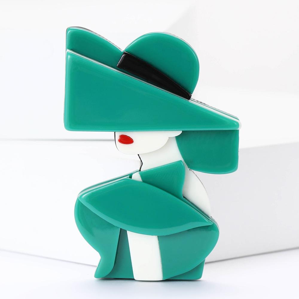 Große Dame mit Hut Brosche Acryl Mädchen Abzeichen Retro Frauen Porträt Anstecker