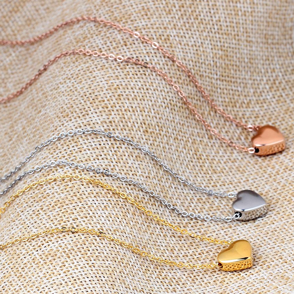 Cross-Border Simple 12MM Heart Necklace: Three-Color Stainless Steel Clavicle Chain with Engravable Pendant for Women