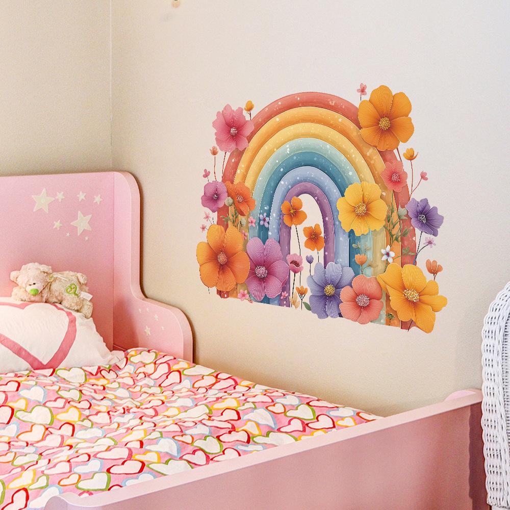 Watercolor Floral Rainbow Stickers for The Entrance, Bedroom, Home Decoration and Beautification Wall