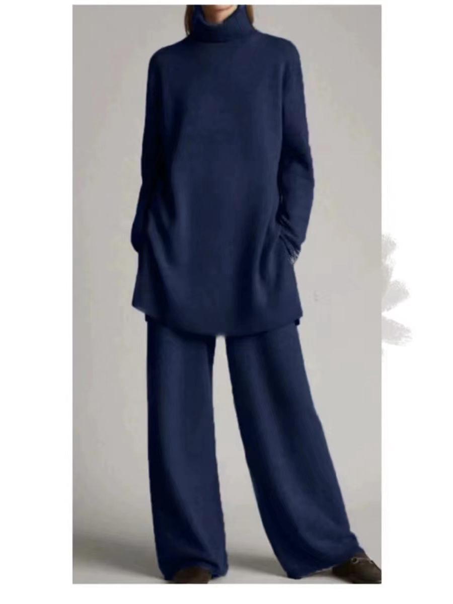 

Весняно-осінній в язаний комплект з двох предметів вільного крою з високим коміром, 2024 рік