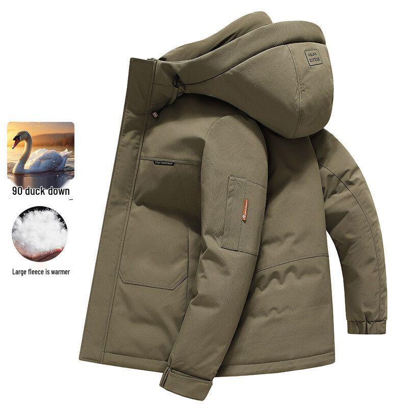 Męska Zimowa Kurtka Puchowa z Kapturem - Ciepła Odzież Wierzchnia w Kolorze Czarnym, Imbirowym, Żółtym