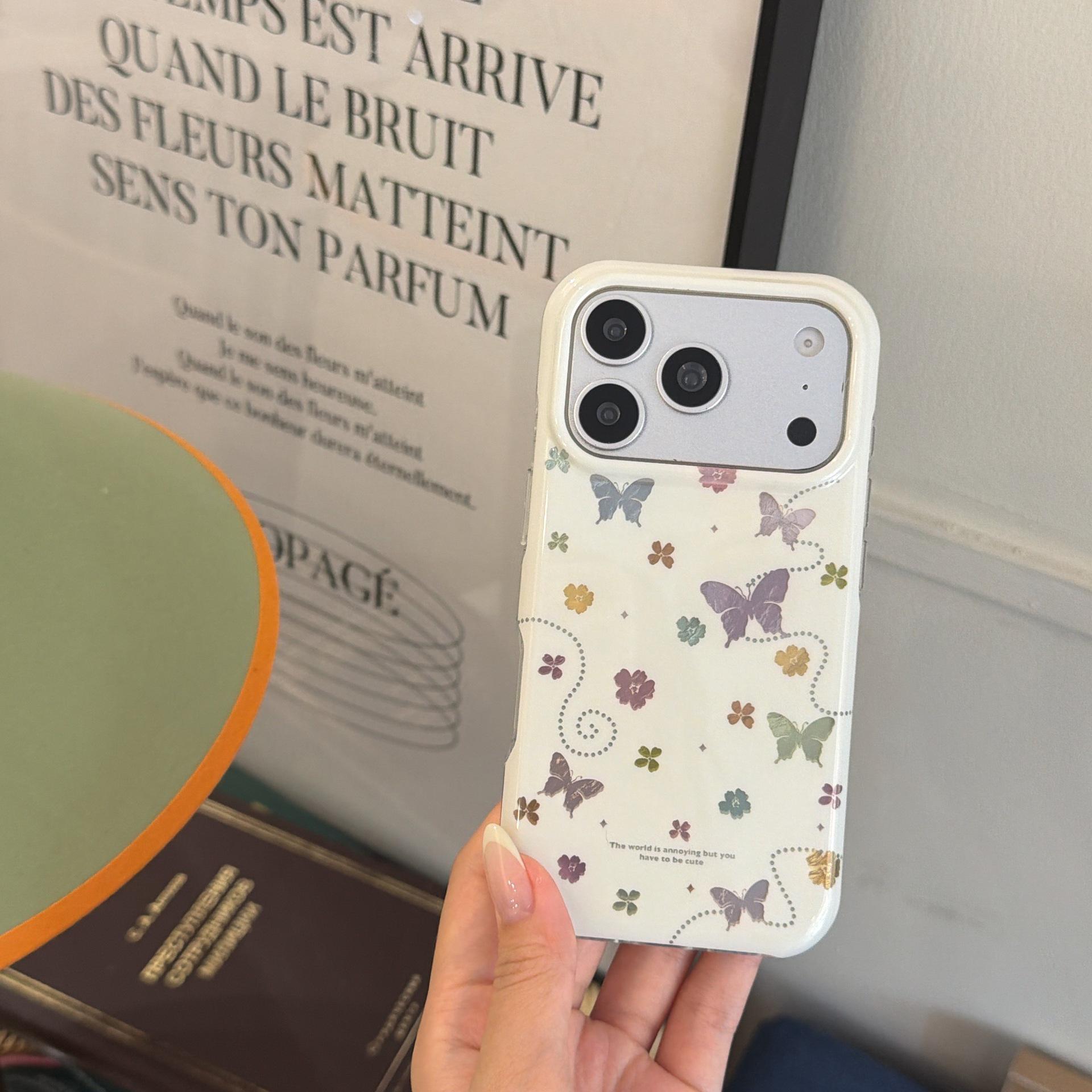 Translucent Korean Style Flower & Butterfly Case for iPhone 14, 15, 16, 17 Pro Max iPhone 17 Pro Max