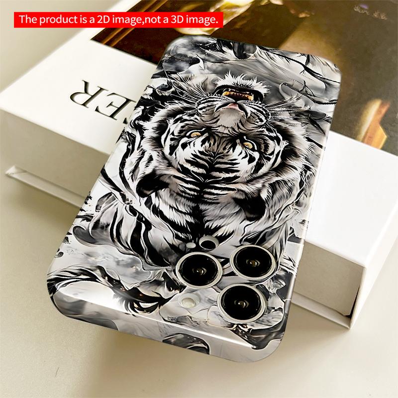 2DFlat Black and White Tiger Portrait Phone Case All inclusive film hard iPhone case, compatible with iPhone 18 Pro Max 17 16 15 14 13 12 11