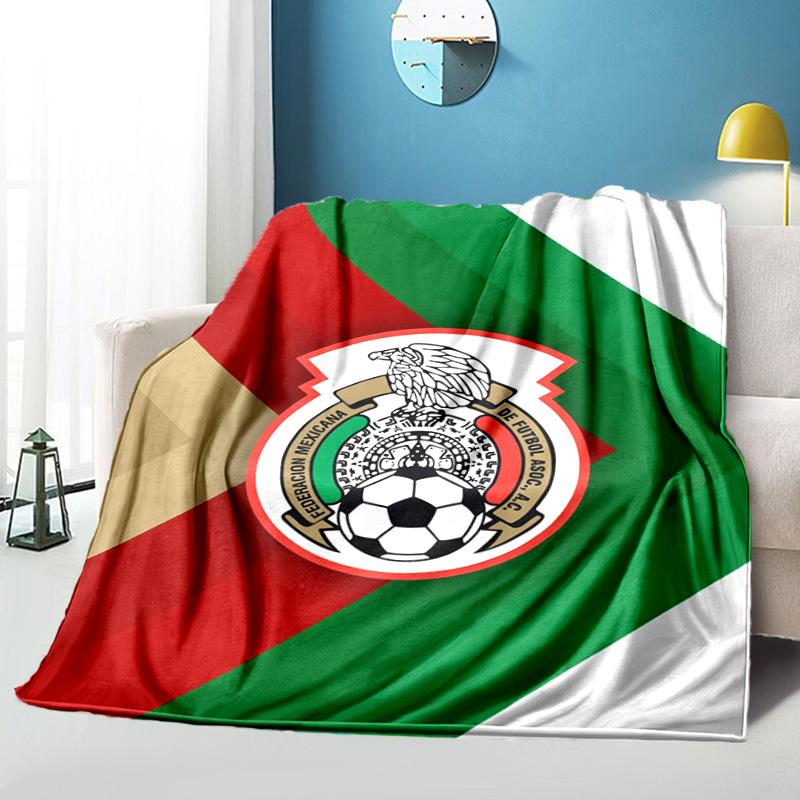 Mexico Football Team Emblem Printed Throws Blanket Soft Flannel Blankets for Couch Bed Gifts for Men Women Picnic Blanket Christmas Gifts