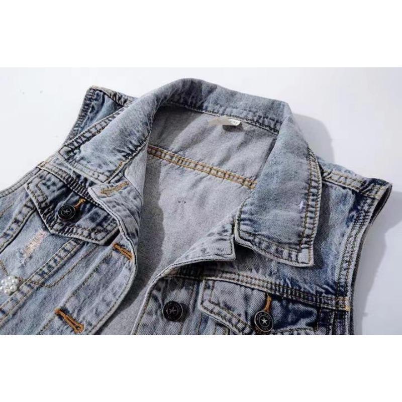 Diamond Studded Flower Denim Vest Short Sleeveless Vest Women's Loose Short Jacket Heavy Industry Technology Top New Fashion Autumn