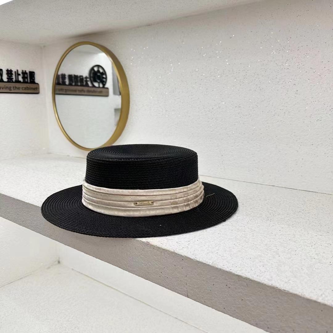 

Новая соломенная шляпа Hepburn с большими полями и лентой, с плоским верхом, для детей, для летних путешествий, отдыха, отдыха на море, пляжа, шляпа M（56-58cm） чёрный