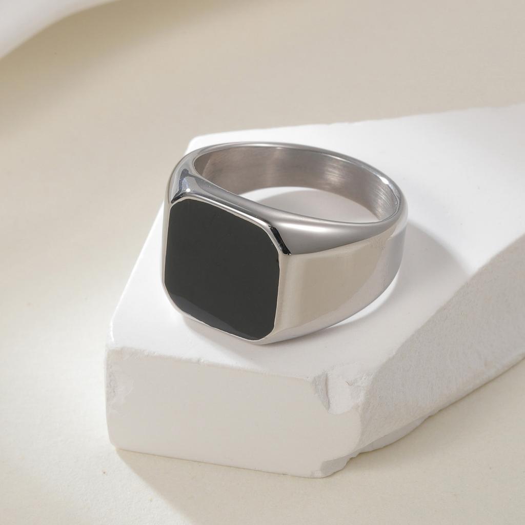 Titanium Steel Jewelry European and American Simple Bare Body Square Men's Ring Oil Dripping