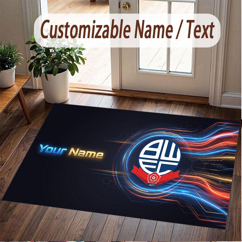 Custom Rug Bolton Wanderers FC Pattern Print Name Text Soft Non‑Slip Floor Carpet for Home Indoor Decoration
