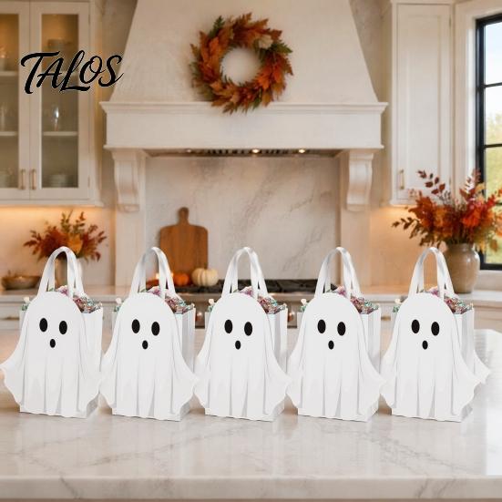 Small Gift Sacks for Classroom Prizes Halloween Ghost Cardboard Bag, Cute Candy Goodie Bags Foldable Trick or Treat Totes with Handle Birthday, Party