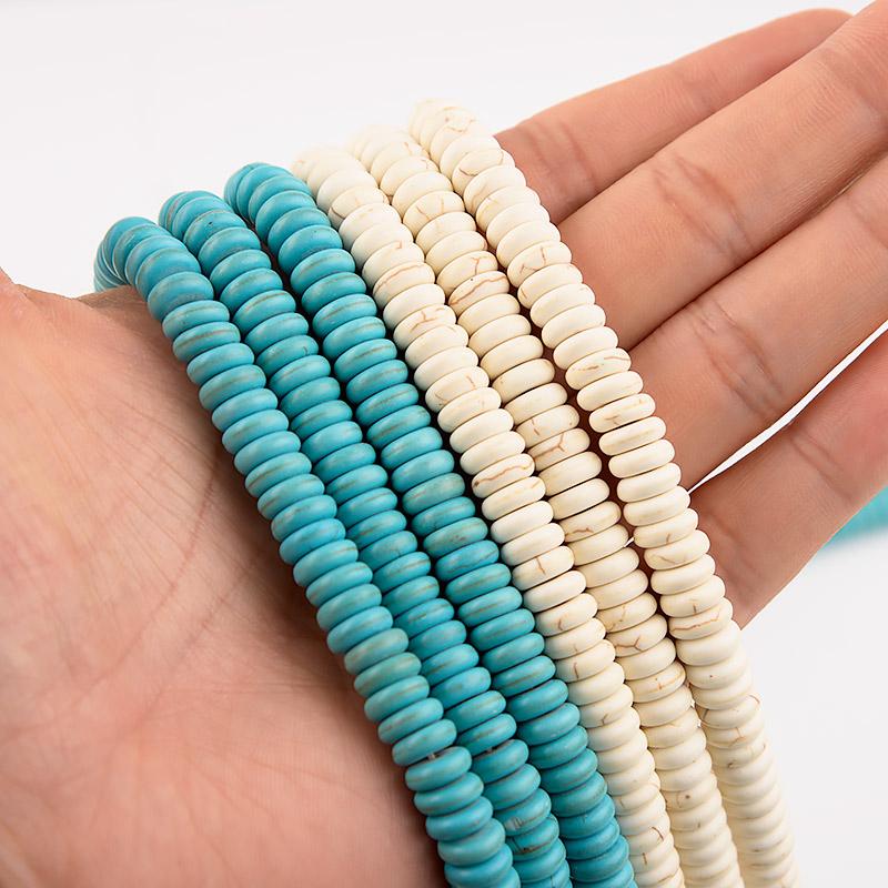1 Strand Natural Stone Spacer Beads Flat Round Turquoise Bead Loose Beads for Jewelry Making DIY Bracelet Necklaces Accessories