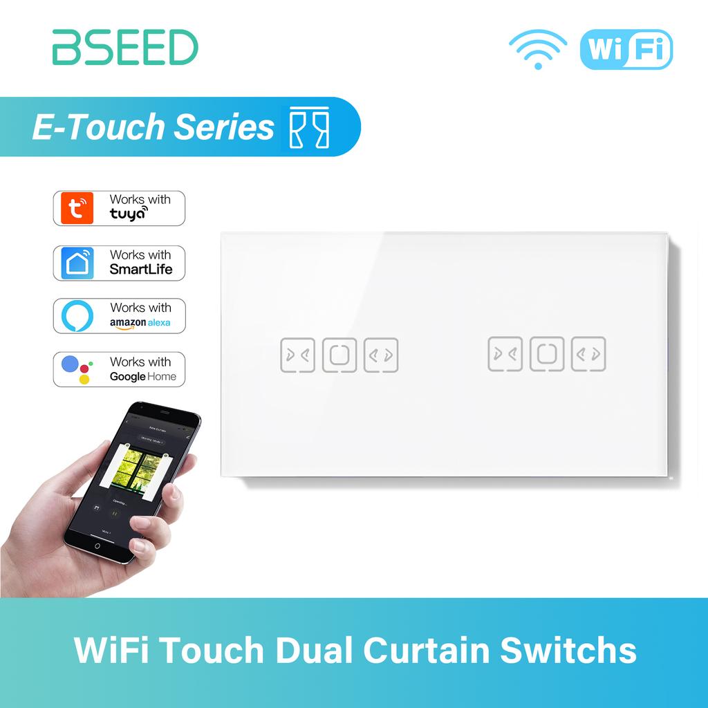 BSEED Tuya WIFI Curtain Switch Smart Touch Curtain Switches Glass Frame Tuya APP Switch EU Wall Sockets with USB-C for Villa Ho
