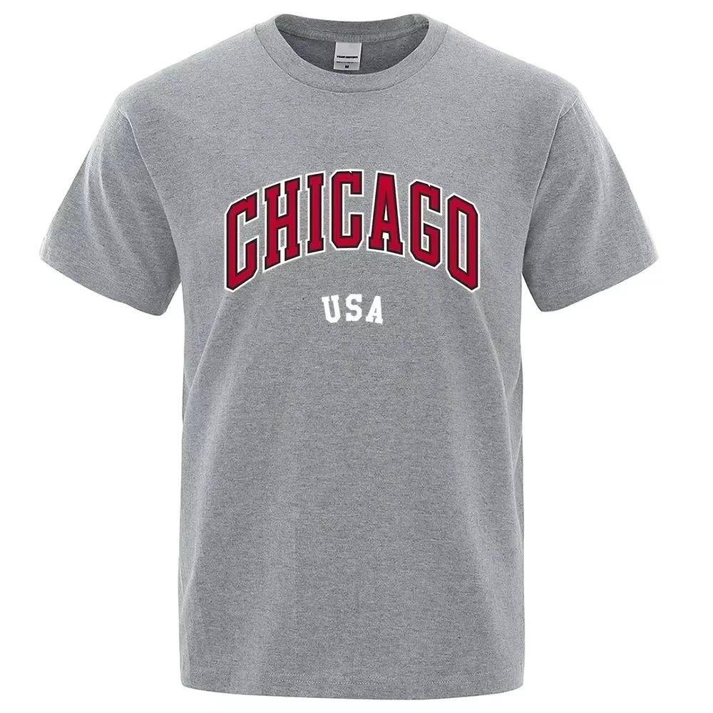 Chicago Usa City Street Letter Printing T Shirts for Men Women Cotton T Shirts Fashion O-Neck Tops Oversized Men Clothing