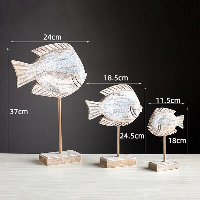 

Creative Wooden Carved Fish Statue Desk Decoration Ornaments Modern Crafts Solid Wood Fish Sculpture Room Aesthetics Decor