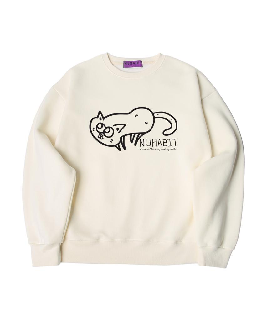 NUHABIT N/H A Trivial Cat Oversized Fleece-Lined Sweatshirt_Ivory (Som4-4Nh1193)