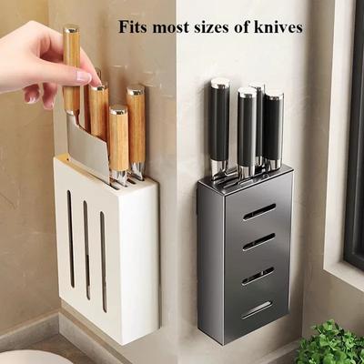 Stainless Steel Kitchen Knife Holder Knife Storage Rack Wall-Mounted Storage Box Household Knife Seat No Punching