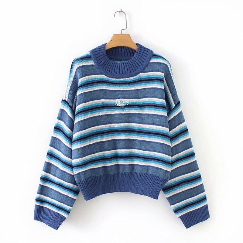 

Женский корейский Harajuku одежда для женщин свободный полосатый студенческий свитер женские свитера Kawaii Ulzzang пуловер джемпер XL синий