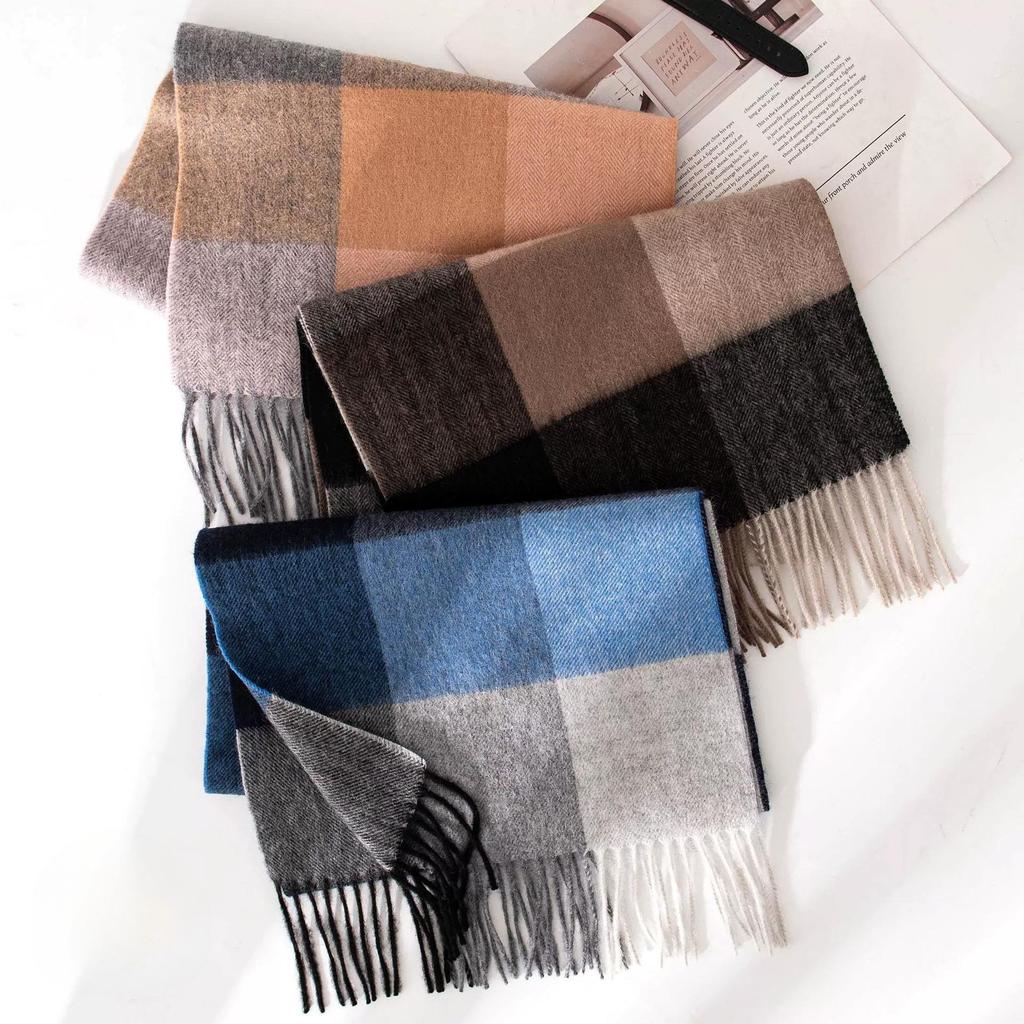 Plaid Scarf for Women 100% Wool Shawl All-Match Tassel Warm Comfortable Luxury Clothes New Fashion Autumn Winter Scarves