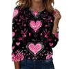Damen Rundhals-Oberteil mit Herz-Print, locker, langärmelig